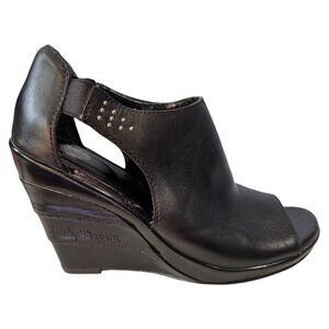 Harley Davidson Women’s Sandals Sz 7 Black Leather Open Toe Slide‎ Wedge